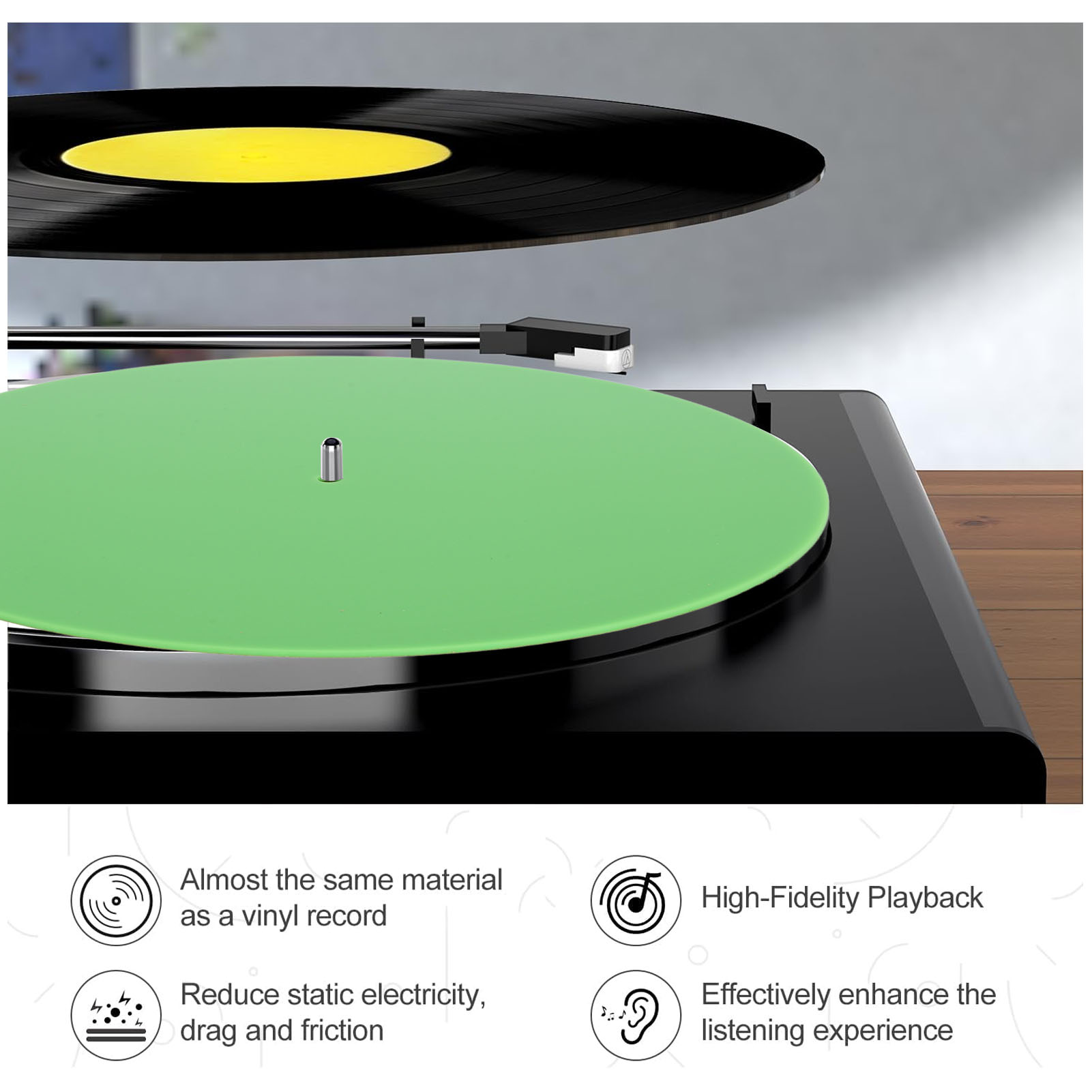 Vinyl Record Cleaner - プレコードプラッタースリップマット、アクリルターンテーブル、スリップマット交換、美しい、ほこり、ノイズを減らす、12インチプレーヤー