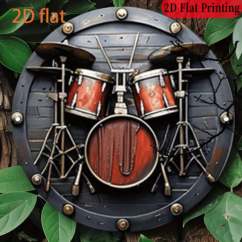 Vintage Collectible Plates - 2D フラット、1個、20.32x20.32 cm 2D ラウンドアルミニウムサイン、ヴィンテージドラムバンド楽器メタルロックミュージックレトロプラーク、バンドをテーマにしたメタル