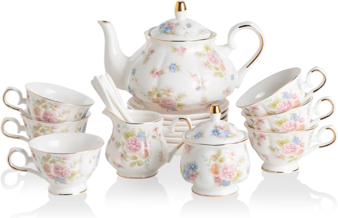 磁器製、アンティーク調の花柄ティーセット。英国風のレリーフ模 - Vintage Collectible Spoons のレビューと価格