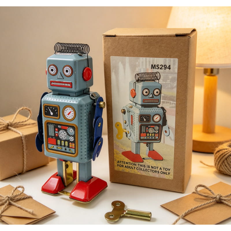 ヴィンテージMS294錫製ゼンマイ式ロボット、レトロな金属工 - Vintage Collectibles Store のレビューと価格